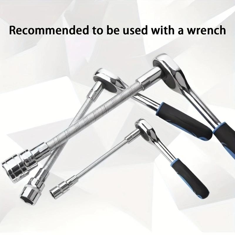TYIIPRO™ Flexible Socket Extension Bar Set – Bendable Ratchet Wrench Extensions for Tight Spaces, CR-V Steel Automotive Repair Tool Kit
