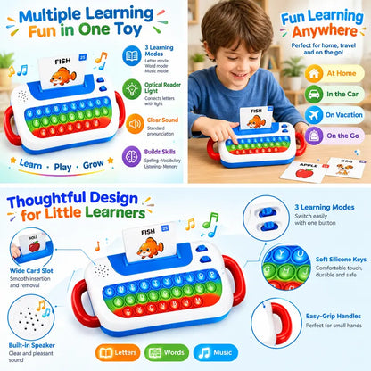 TYII™ Interactive Talking Flash Cards & Pop It Keyboard – 3-in-1 ABC Learning Toy for Kids Ages 3+, 72 Cards & 144 Words