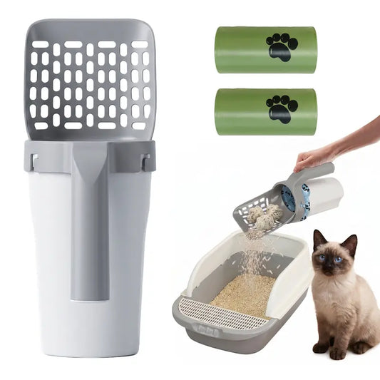 TYIIPRO™ 2-in-1 Cat Litter Scoop with Built-In Waste Bag Dispenser – Includes 2 Bag Rolls