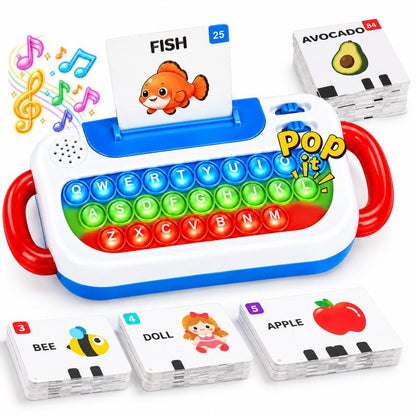 TYII™ Interactive Talking Flash Cards & Pop It Keyboard – 3-in-1 ABC Learning Toy for Kids Ages 3+, 72 Cards & 144 Words
