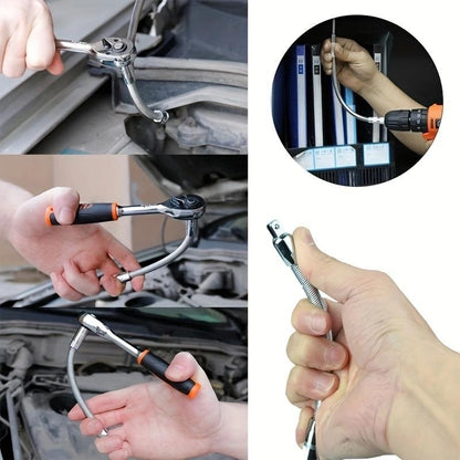 TYIIPRO™ Flexible Socket Extension Bar Set – Bendable Ratchet Wrench Extensions for Tight Spaces, CR-V Steel Automotive Repair Tool Kit