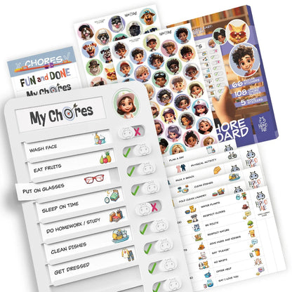 TYII™ Kids Chore Chart – Magnetic Daily Routine & Responsibility Board with 108 Chore Slides & 66 Stickers