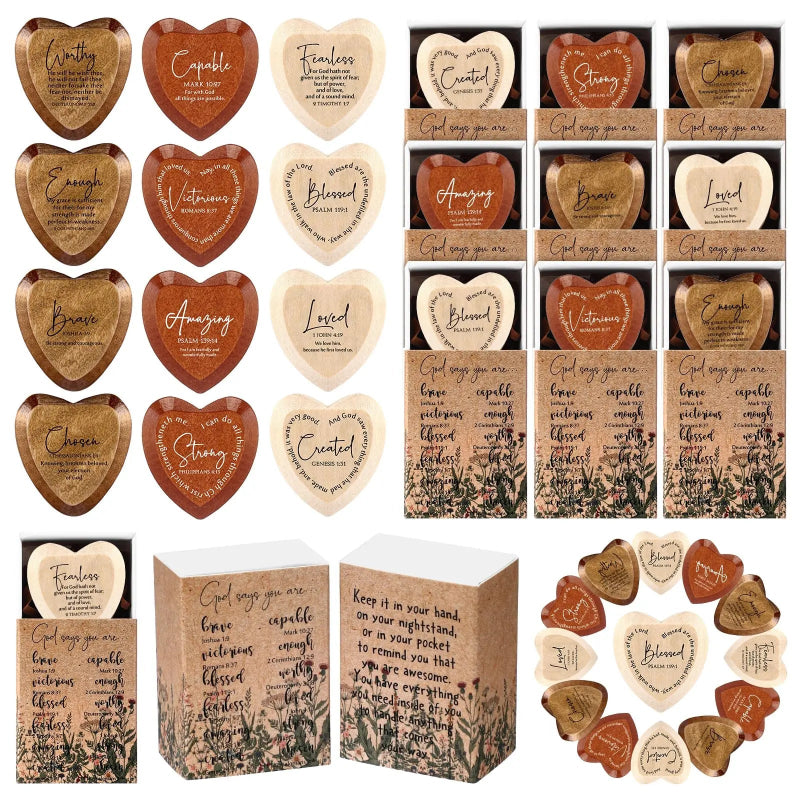 TYIIPRO™ Christian Pocket Hug Gifts – Wooden Heart Tokens with Bible Verses, Inspirational Gift Boxes & Prayer Cards, Religious Gifts for Church, Baptism & Encouragement