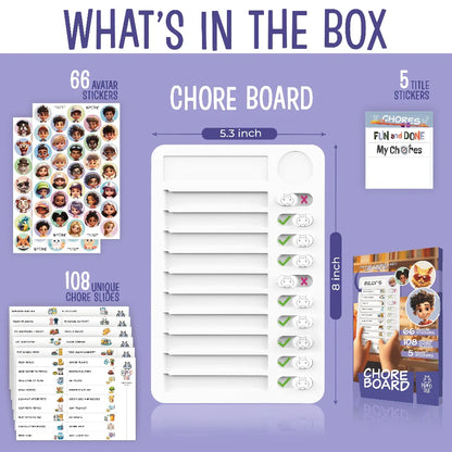 TYII™ Kids Chore Chart – Magnetic Daily Routine & Responsibility Board with 108 Chore Slides & 66 Stickers
