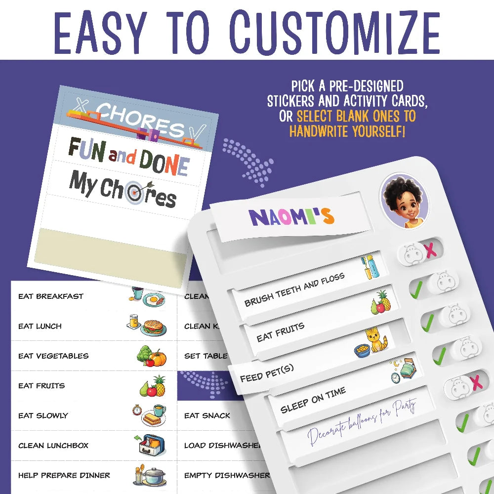 TYII™ Kids Chore Chart – Magnetic Daily Routine & Responsibility Board with 108 Chore Slides & 66 Stickers
