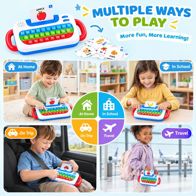 TYII™ Interactive Talking Flash Cards & Pop It Keyboard – 3-in-1 ABC Learning Toy for Kids Ages 3+, 72 Cards & 144 Words