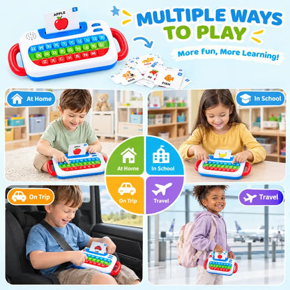 TYII™ Interactive Talking Flash Cards & Pop It Keyboard – 3-in-1 ABC Learning Toy for Kids Ages 3+, 72 Cards & 144 Words