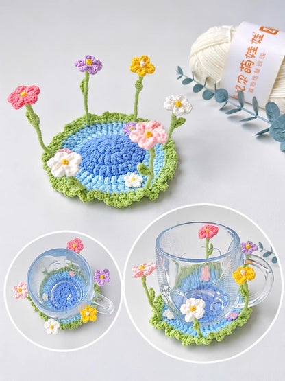 🌸 TYII™ Handmade Pop-Up Flower Coaster – 3D Crochet Cup Mat
