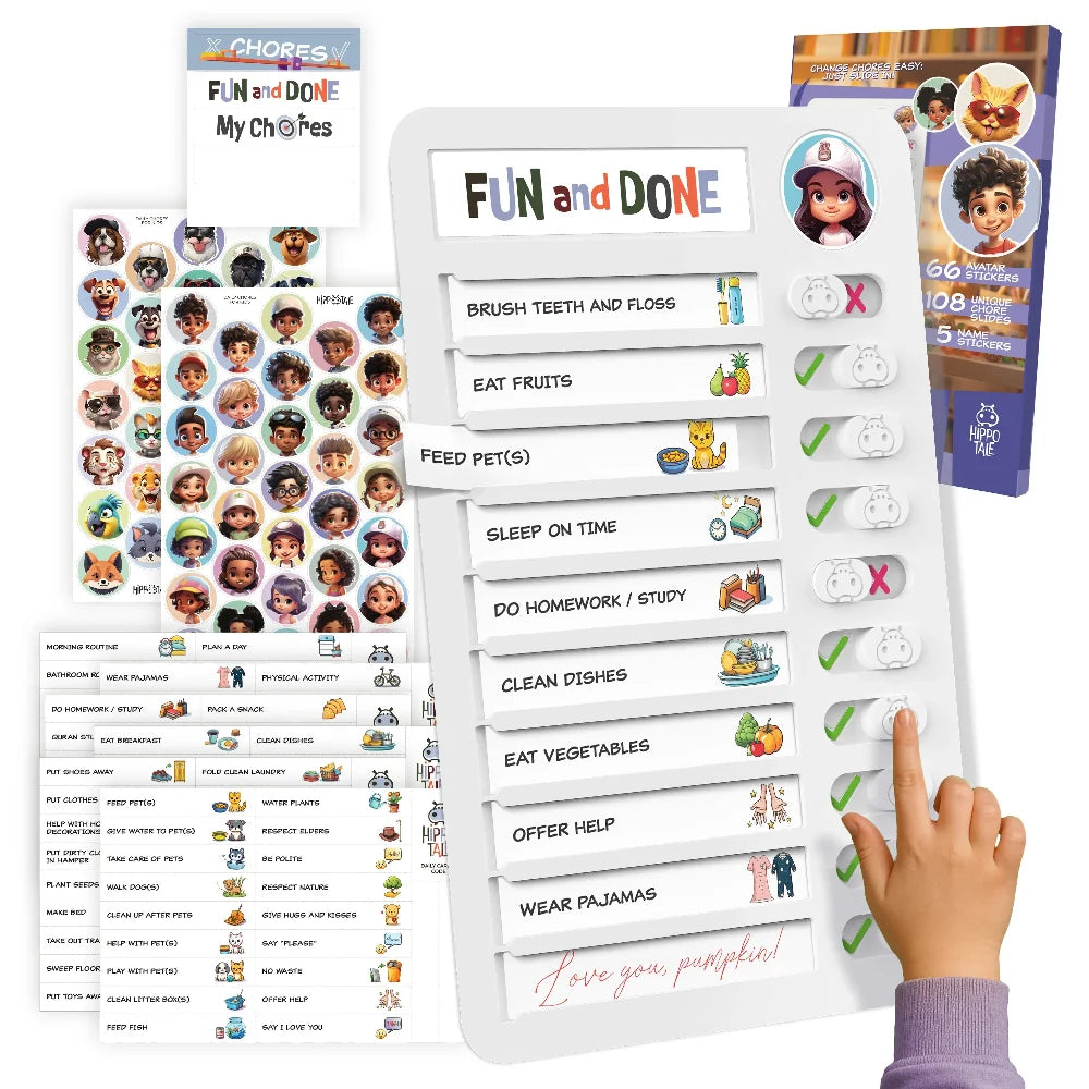 TYII™ Kids Chore Chart – Magnetic Daily Routine & Responsibility Board with 108 Chore Slides & 66 Stickers