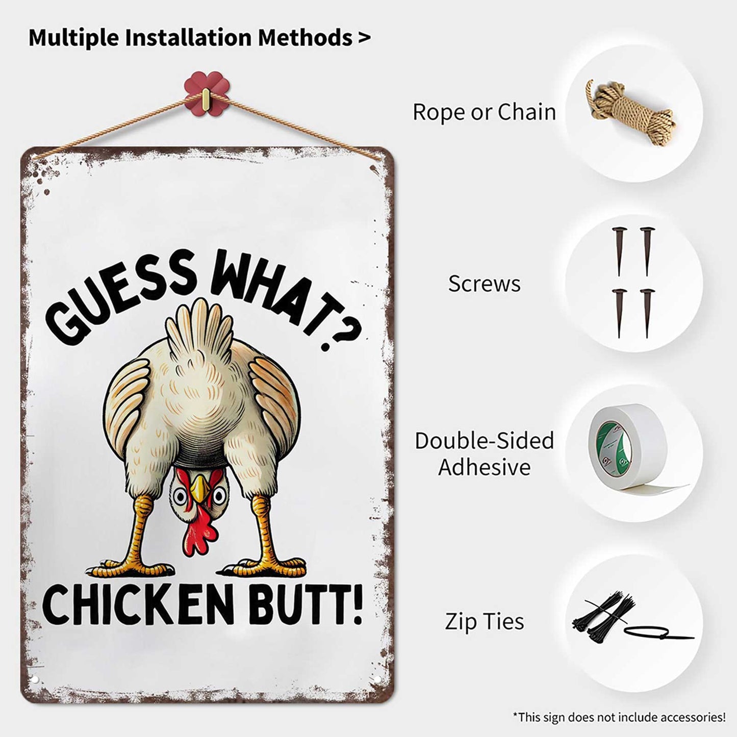 “Guess What? Chicken Butt!” Funny Metal Sign – Vintage Farmhouse Wall Decor for Chicken Lovers