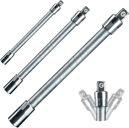 TYIIPRO™ Flexible Socket Extension Bar Set – Bendable Ratchet Wrench Extensions for Tight Spaces, CR-V Steel Automotive Repair Tool Kit