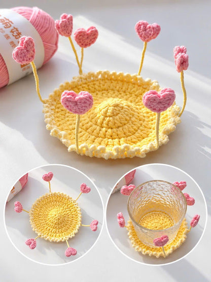 🌸 TYII™ Handmade Pop-Up Flower Coaster – 3D Crochet Cup Mat