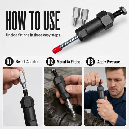 TYIIPRO™ Heavy-Duty Grease Fitting Cleaner – 600 PSI High-Pressure Grease Gun Unclogging Tool with M6/M8/M10 Adapters