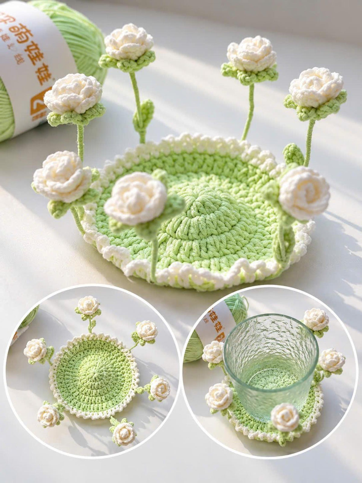 🌸 TYII™ Handmade Pop-Up Flower Coaster – 3D Crochet Cup Mat