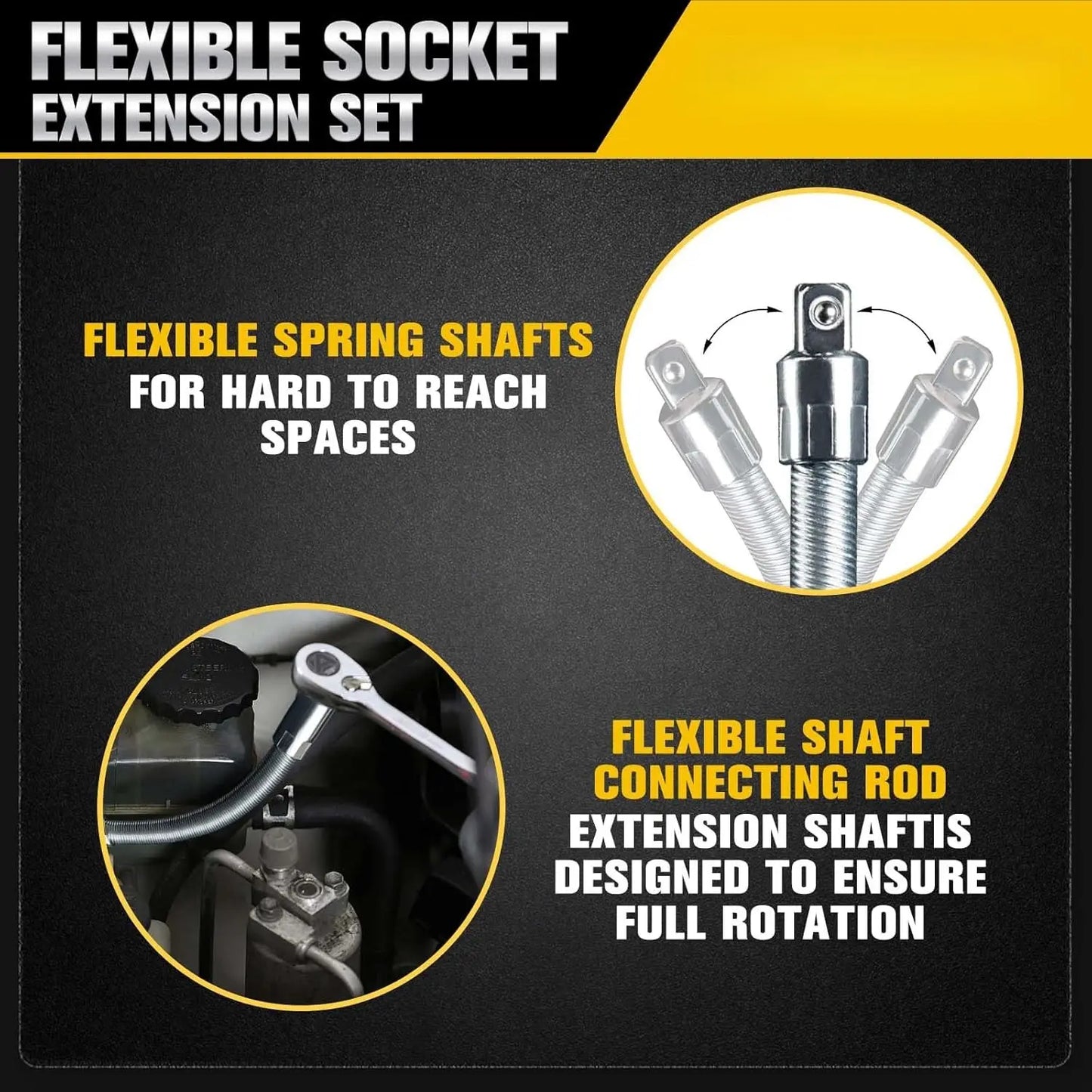TYIIPRO™ Flexible Socket Extension Bar Set – Bendable Ratchet Wrench Extensions for Tight Spaces, CR-V Steel Automotive Repair Tool Kit