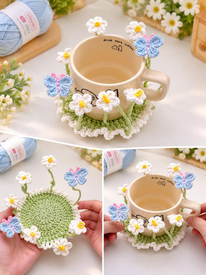 🌸 TYII™ Handmade Pop-Up Flower Coaster – 3D Crochet Cup Mat