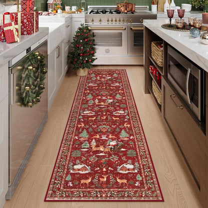 🎄 Christmas Deer & Santa Long Runner Rug