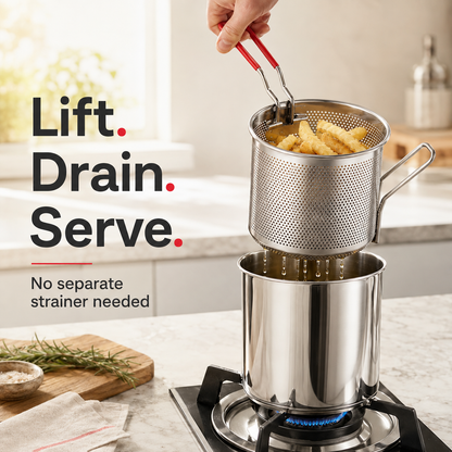 2026🍟 Personal Mini Deep Fryer Set – 304 Stainless Steel Pot with Lift-Out Draining Basket & Food Tongs
