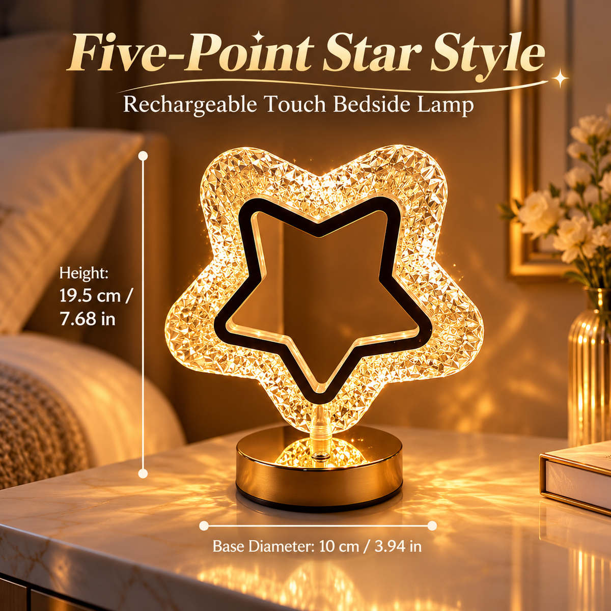Rechargeable Touch Bedside Lamp – 3-Color LED Night Light