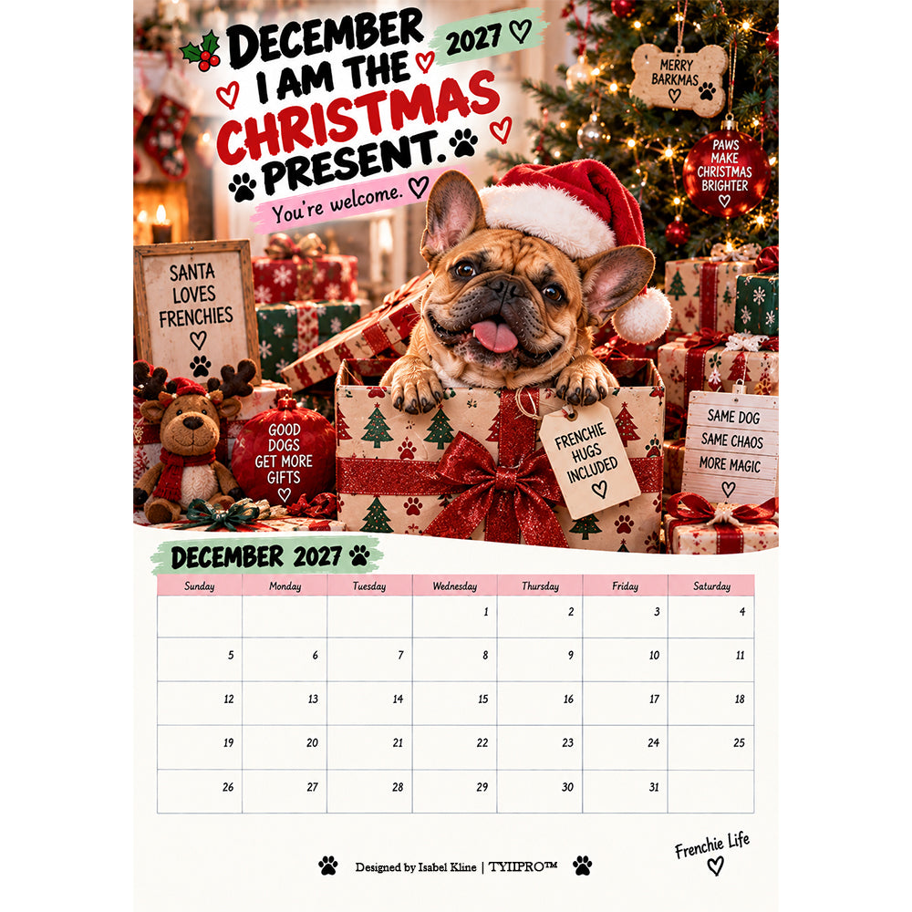 TYIIPRO™ 2027 French Bulldog Calendar – Funny Frenchie Wall Calendar, 12-Month Dog Calendar for French Bulldog Lovers