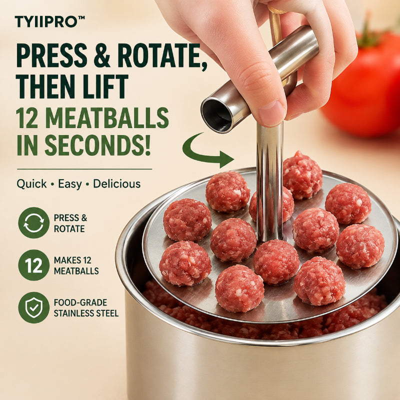 TYIIPRO™ Stainless Steel Meatball Maker – 6/12-Cavity Manual Meatball Mold, Quick & Easy Meatball Making Tool