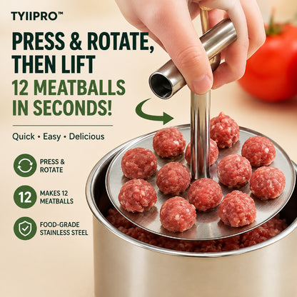 TYIIPRO™ Stainless Steel Meatball Maker – 6/12-Cavity Manual Meatball Mold, Quick & Easy Meatball Making Tool