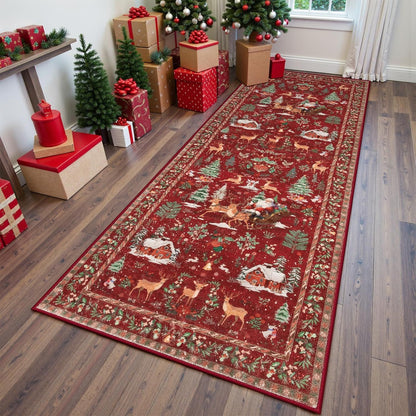 🎄 Christmas Deer & Santa Long Runner Rug