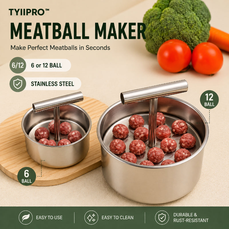 TYIIPRO™ Stainless Steel Meatball Maker – 6/12-Cavity Manual Meatball Mold, Quick & Easy Meatball Making Tool