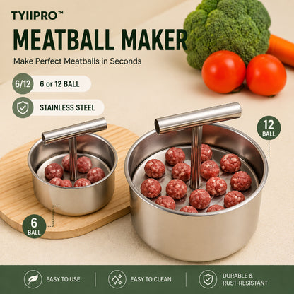 TYIIPRO™ Stainless Steel Meatball Maker – 6/12-Cavity Manual Meatball Mold, Quick & Easy Meatball Making Tool