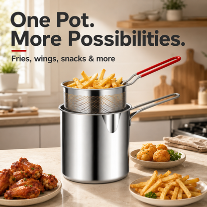 2026🍟 Personal Mini Deep Fryer Set – 304 Stainless Steel Pot with Lift-Out Draining Basket & Food Tongs