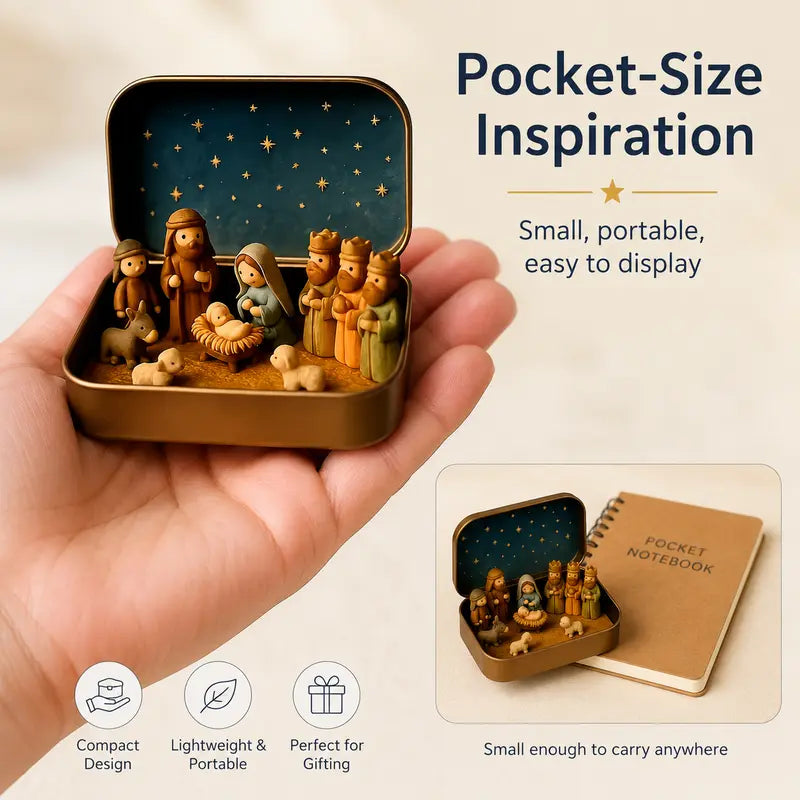 Pocket-Size Mini Nativity Scene Set with Storage Box
