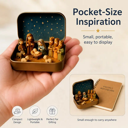 Pocket-Size Mini Nativity Scene Set with Storage Box