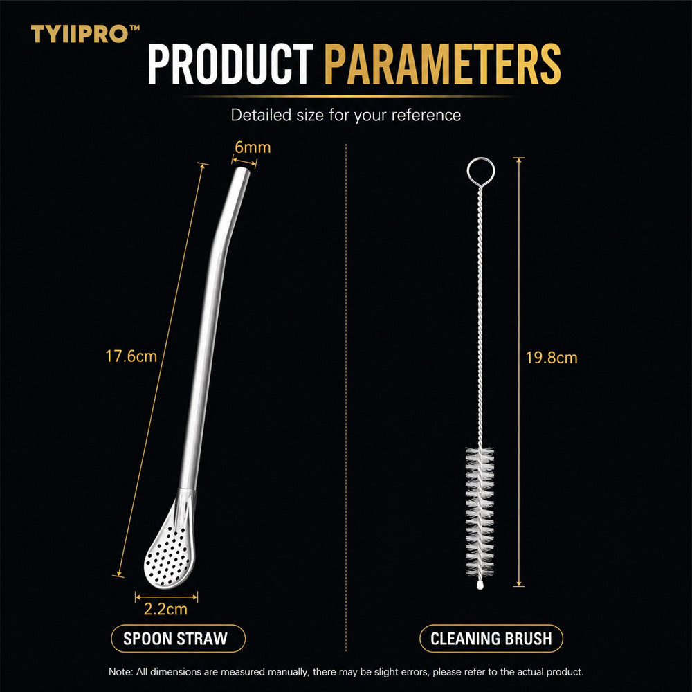 TYIIPRO™ 2-in-1 Stainless Steel Straw & Spoon – Reusable Drinking Straw with Stirring Spoon, Filter & Cleaning Brush