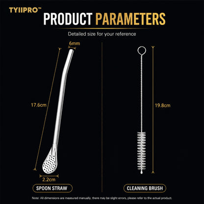 TYIIPRO™ 2-in-1 Stainless Steel Straw & Spoon – Reusable Drinking Straw with Stirring Spoon, Filter & Cleaning Brush
