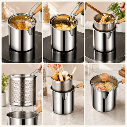 2026🍟 Personal Mini Deep Fryer Set – 304 Stainless Steel Pot with Lift-Out Draining Basket & Food Tongs