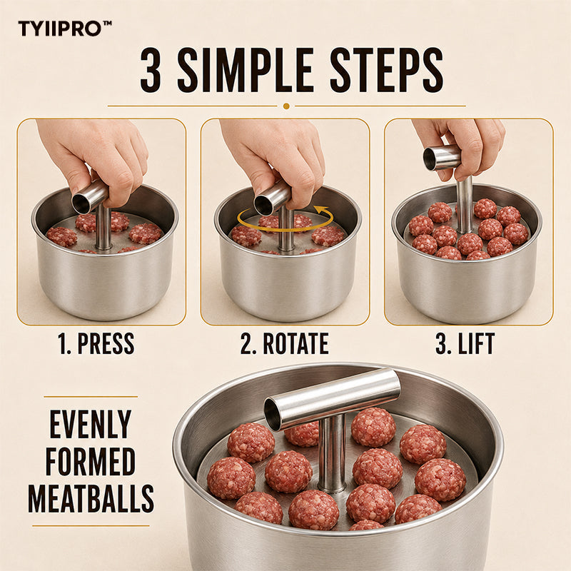 TYIIPRO™ Stainless Steel Meatball Maker – 6/12-Cavity Manual Meatball Mold, Quick & Easy Meatball Making Tool