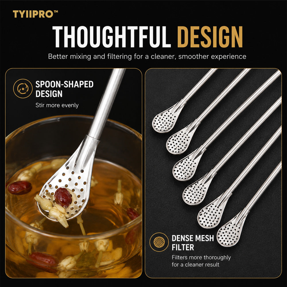 TYIIPRO™ 2-in-1 Stainless Steel Straw & Spoon – Reusable Drinking Straw with Stirring Spoon, Filter & Cleaning Brush