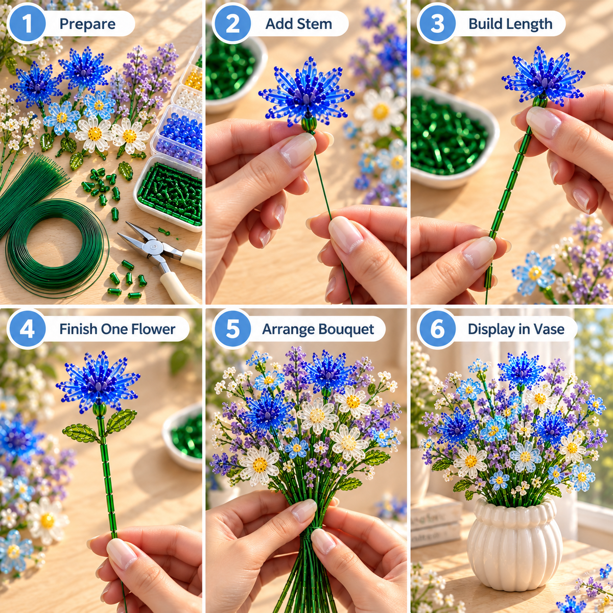 🌼✨DIY Beaded Wildflower Bouquet Kit – Handmade Crystal Flower Craft Set🌸✨