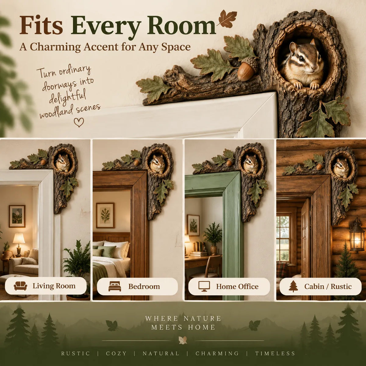 Chipmunk Tree Hollow Door Topper | Woodland Animal Doorway Decor For Cozy Nature Homes