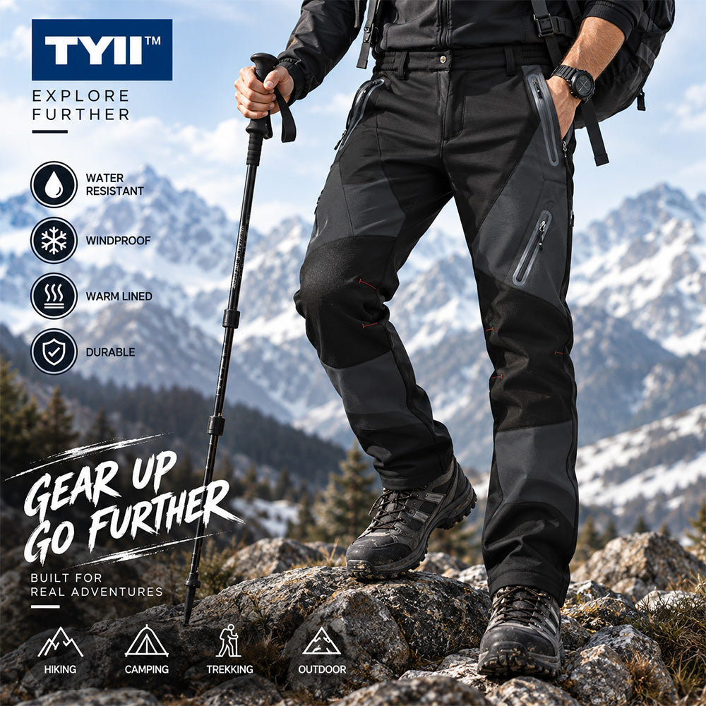 TYII™ Men’s Winter Fleece-Lined Softshell Pants – Water-Resistant Windproof Thermal Hiking & Outdoor Trousers
