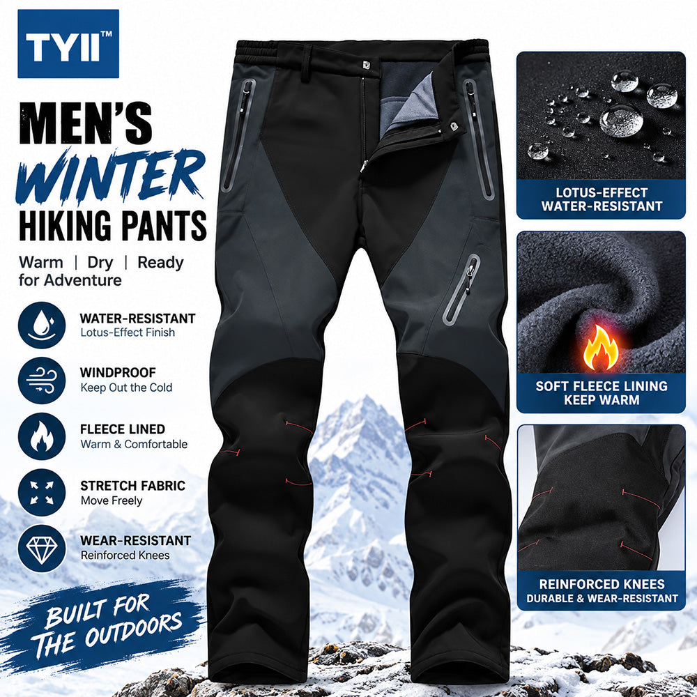 TYII™ Men’s Winter Fleece-Lined Softshell Pants – Water-Resistant Windproof Thermal Hiking & Outdoor Trousers