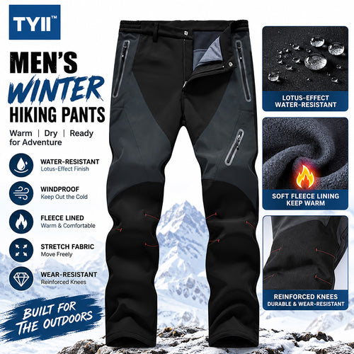 TYII™ Men’s Winter Fleece-Lined Softshell Pants – Water-Resistant Windproof Thermal Hiking & Outdoor Trousers