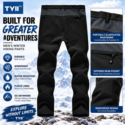 TYII™ Men’s Winter Fleece-Lined Softshell Pants – Water-Resistant Windproof Thermal Hiking & Outdoor Trousers