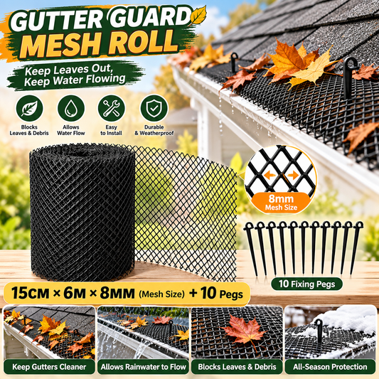 Gutter Guard Mesh Roll – Leaf Filter Net with Fixing Pegs