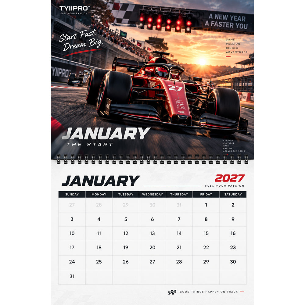 🏎️TYIIPRO™ 2027 Motorsport Racing Calendar – 12-Month Wall Calendar, 11 × 8.5 Inch Racing Car Calendar for Motorsport Fans