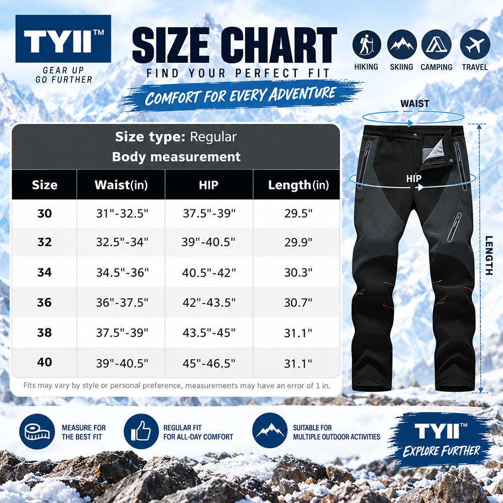 TYII™ Men’s Winter Fleece-Lined Softshell Pants – Water-Resistant Windproof Thermal Hiking & Outdoor Trousers