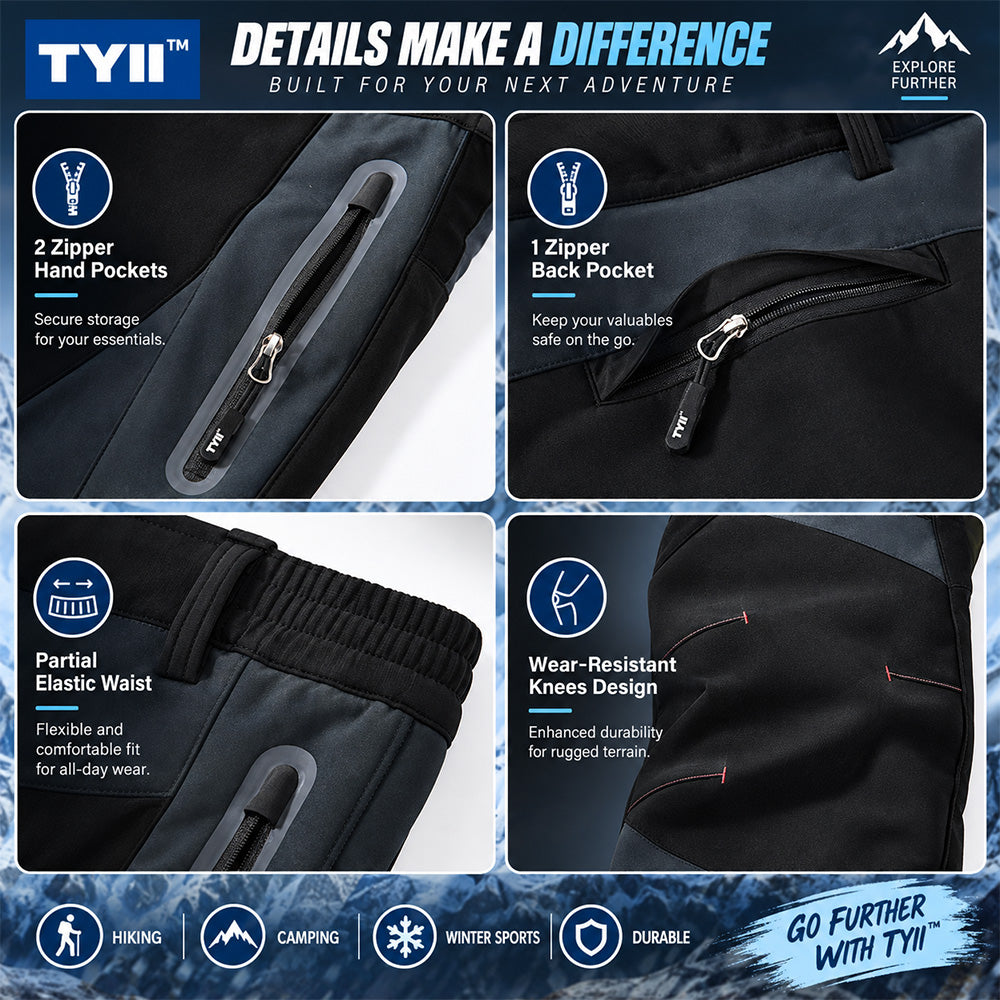 TYII™ Men’s Winter Fleece-Lined Softshell Pants – Water-Resistant Windproof Thermal Hiking & Outdoor Trousers
