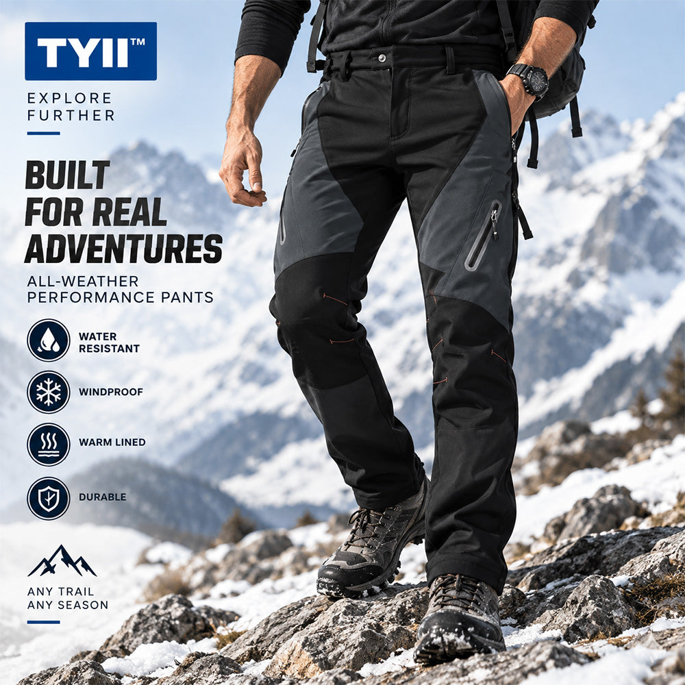TYII™ Men’s Winter Fleece-Lined Softshell Pants – Water-Resistant Windproof Thermal Hiking & Outdoor Trousers