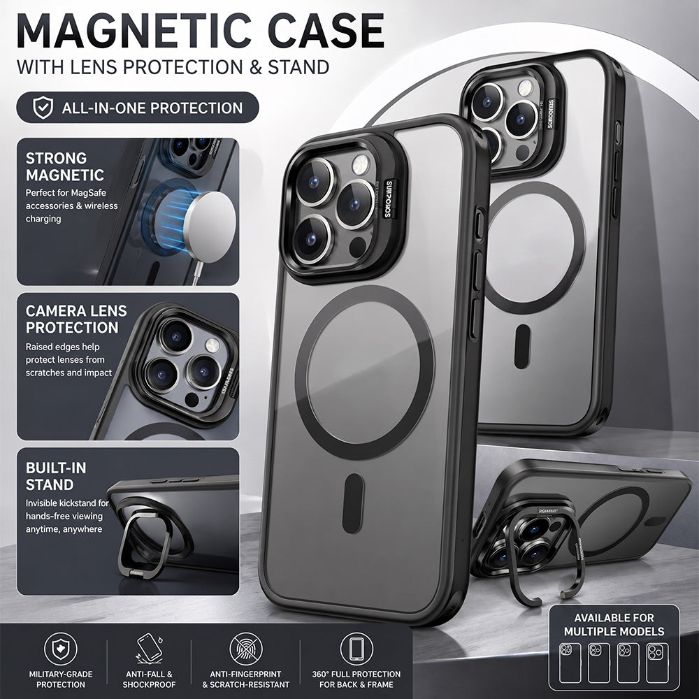 TYIIPRO™ Magnetic Phone Case with Camera Protection & Built-In Stand