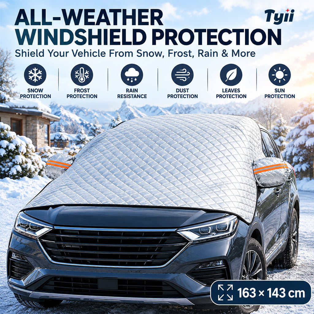 TYII™ All-Weather Magnetic Windshield Cover – Snow, Frost, Ice & Sun Protector with Side Mirror Covers